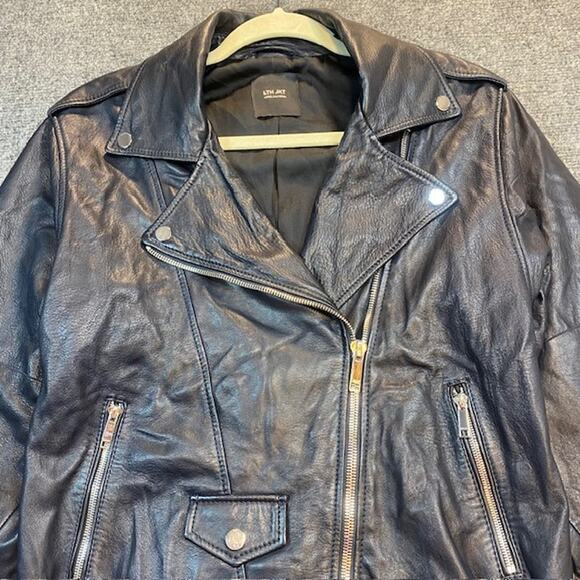 LTH JKT Black Leather Moto Biker Jacket Belted Soft Womens Medium Cropped Punk - Picture 10 of 12
